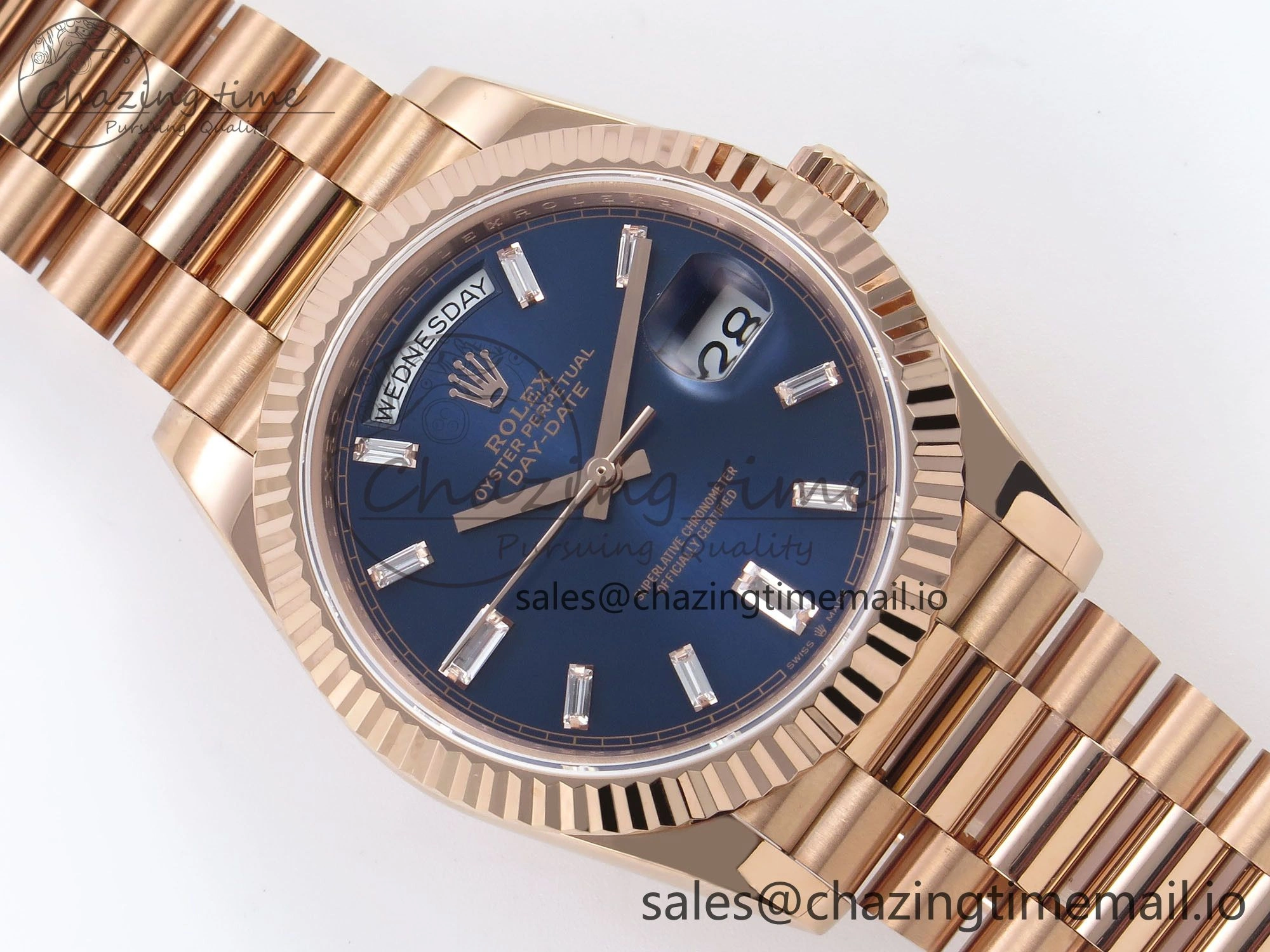 Day Date 40 RG 228235 QF 1:1 Best Edition Blue Dial Crystal Markers on President Bracelet VR WrinkleFree 1281