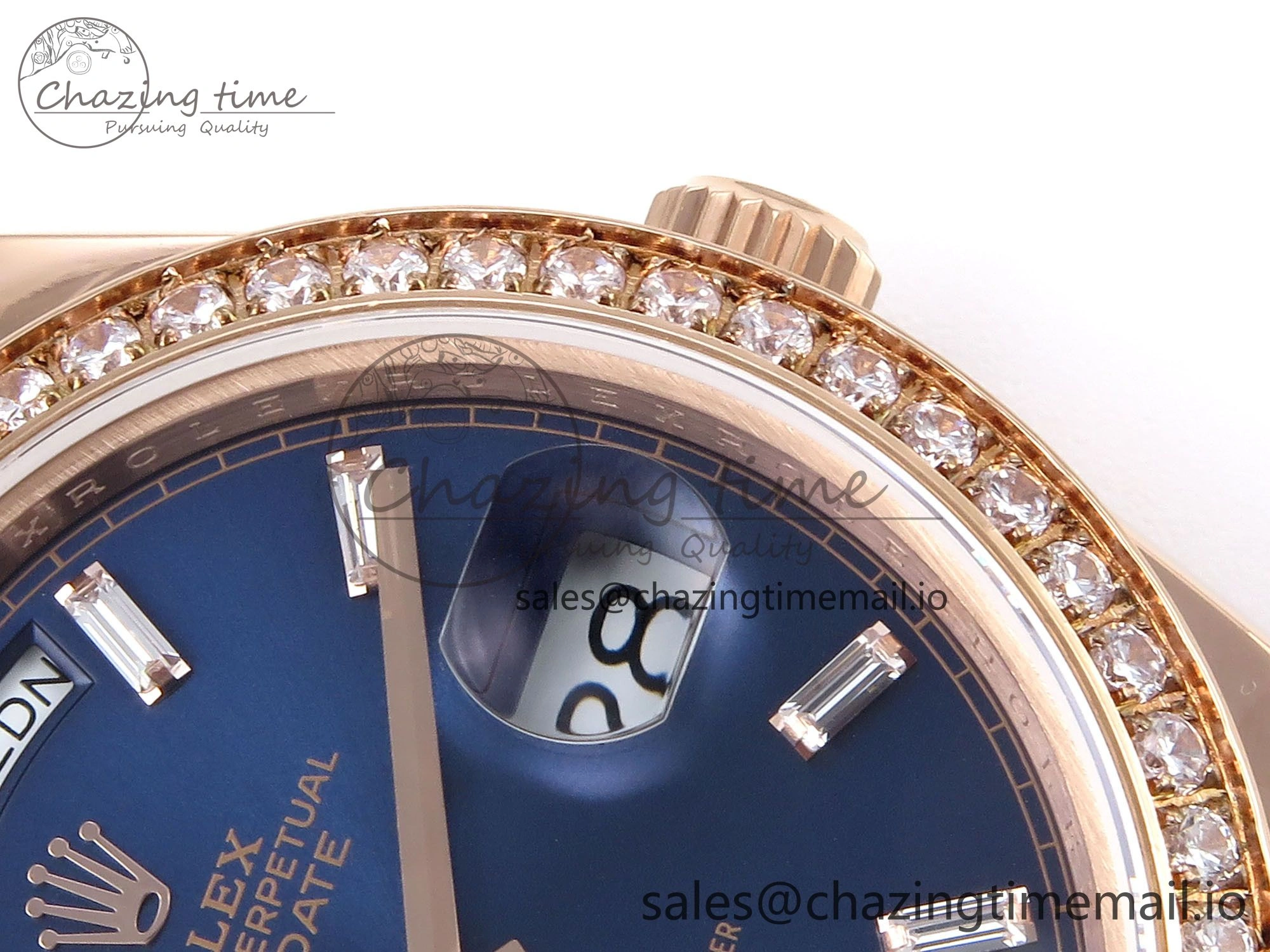 Day Date 40 RG 228235 QF 1:1 Best Edition Blue Dial Crystal Markers on President Bracelet VR WrinkleFree 1281