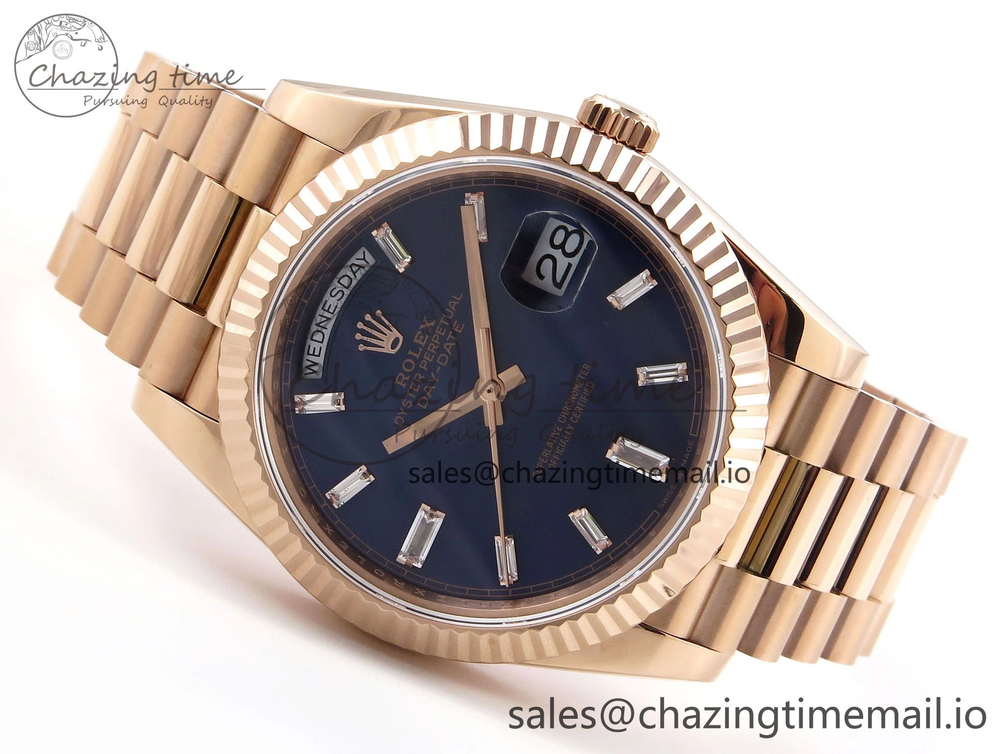 Practical Day Date 40 RG 228235 QF 1:1 Best Edition Diamonds Bezel Blue Dial Crystal Markers on President Bracelet VR 1283