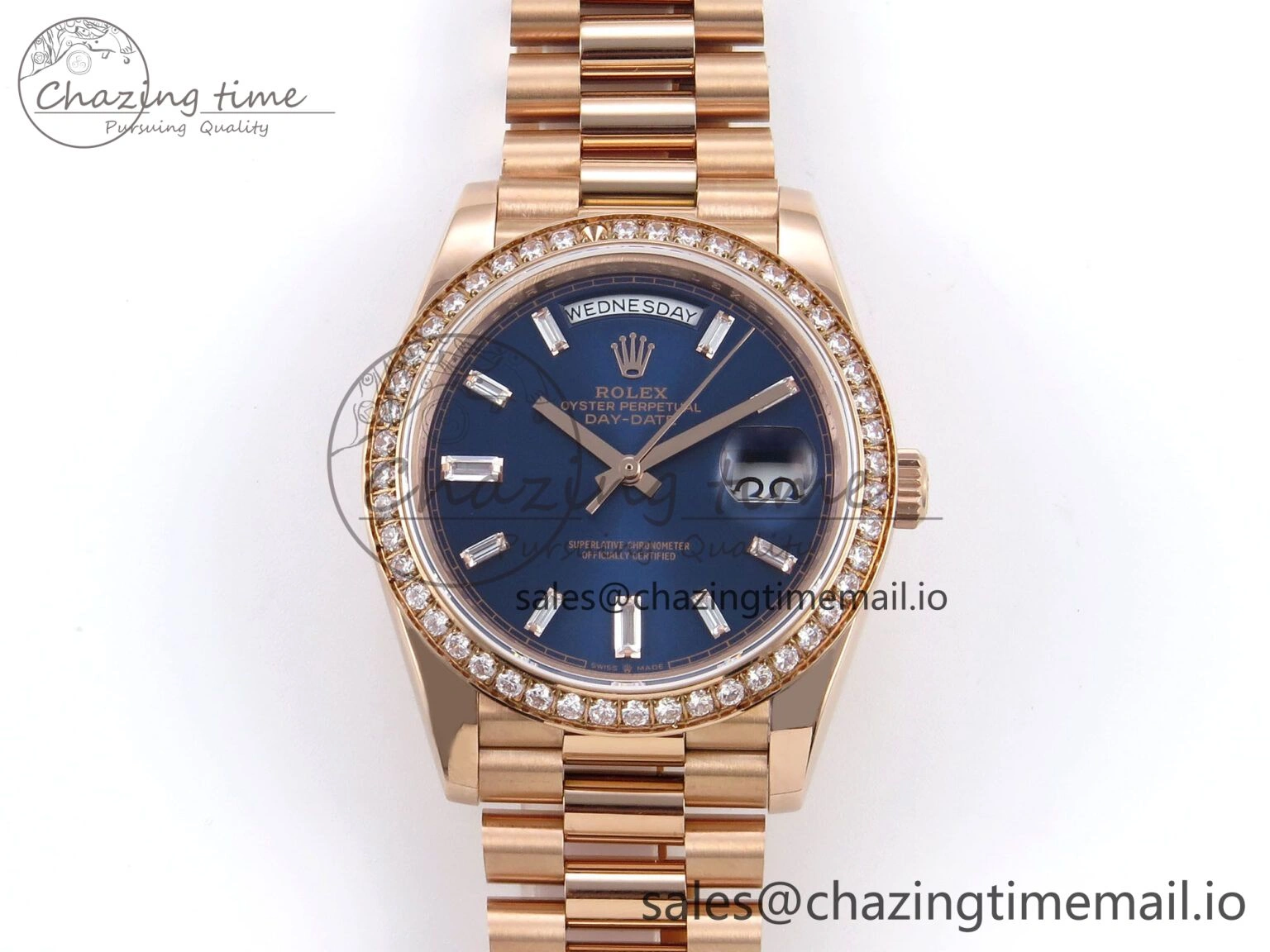 Practical Day Date 40 RG 228235 QF 1:1 Best Edition Diamonds Bezel Blue Dial Crystal Markers on President Bracelet VR 1283
