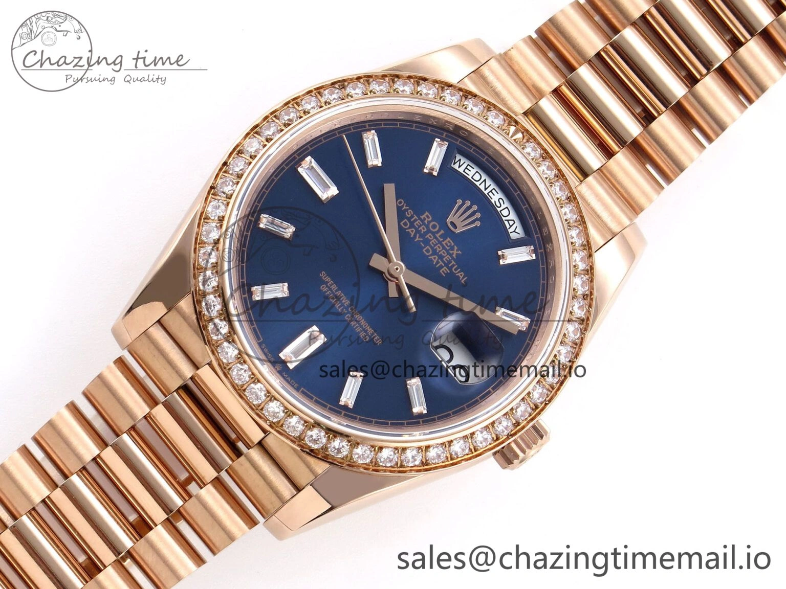 Practical Day Date 40 RG 228235 QF 1:1 Best Edition Diamonds Bezel Blue Dial Crystal Markers on President Bracelet VR 1283