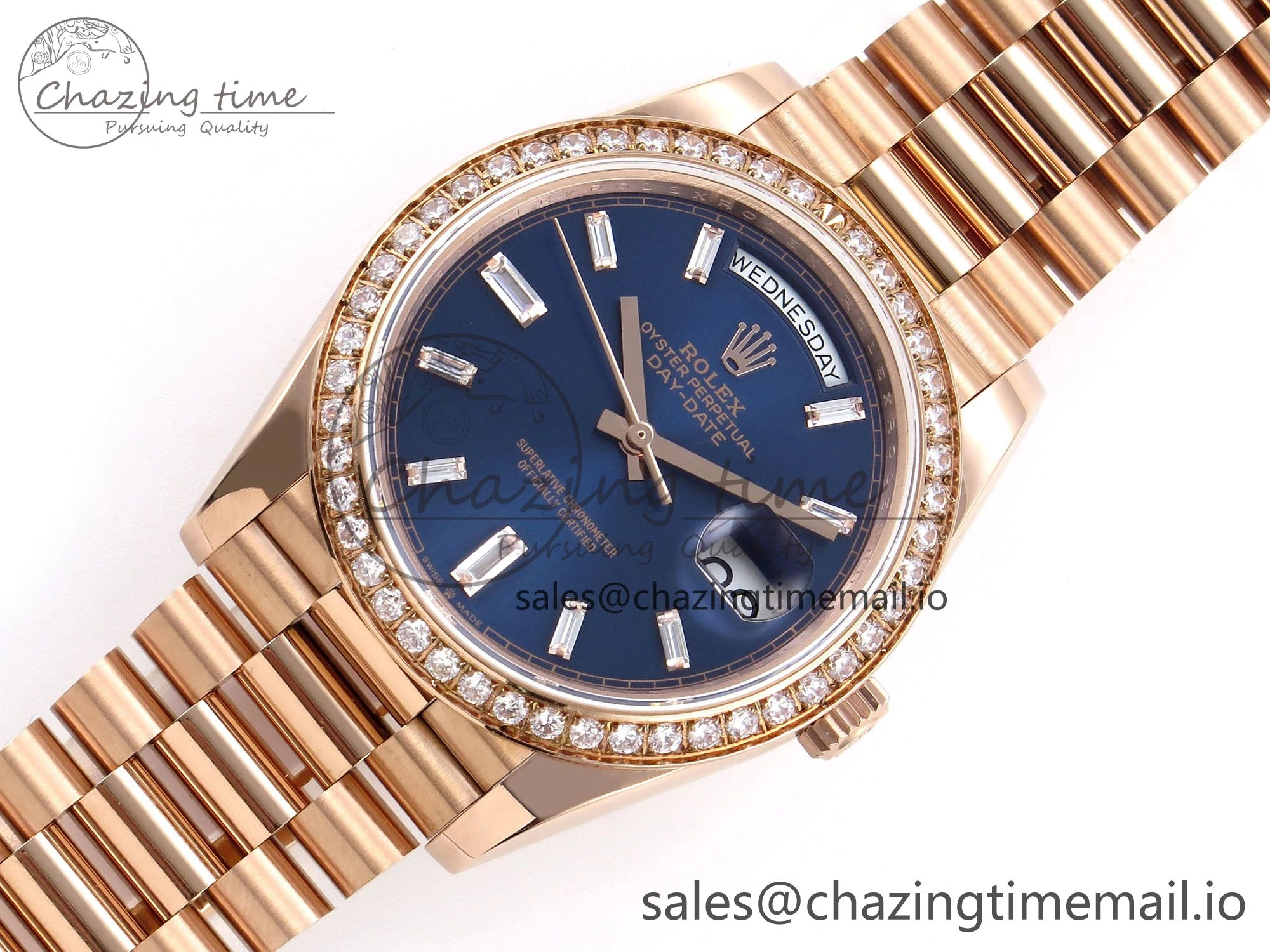 Practical Day Date 40 RG 228235 QF 1:1 Best Edition Diamonds Bezel Blue Dial Crystal Markers on President Bracelet VR 1283