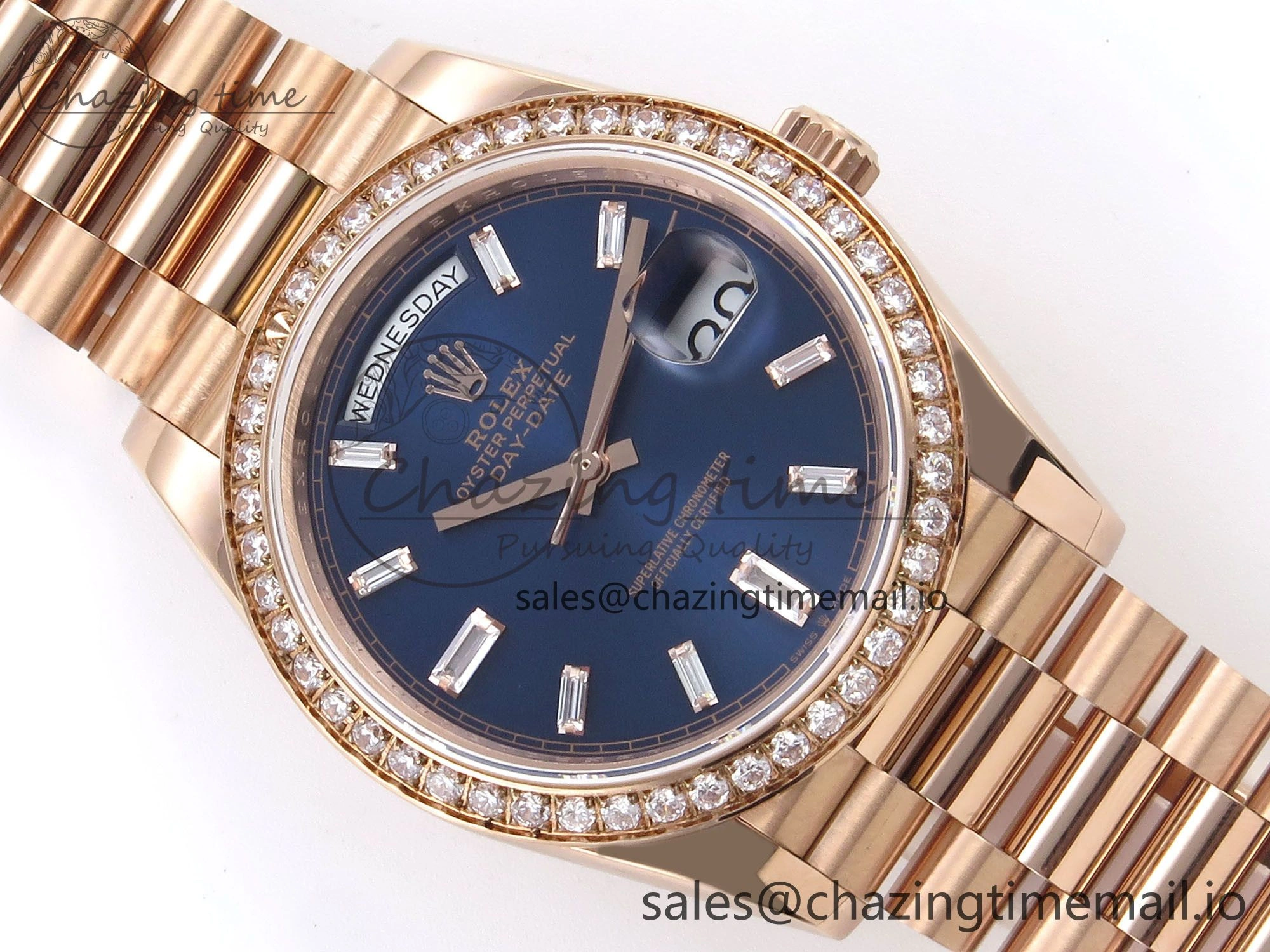 Practical Day Date 40 RG 228235 QF 1:1 Best Edition Diamonds Bezel Blue Dial Crystal Markers on President Bracelet VR 1283