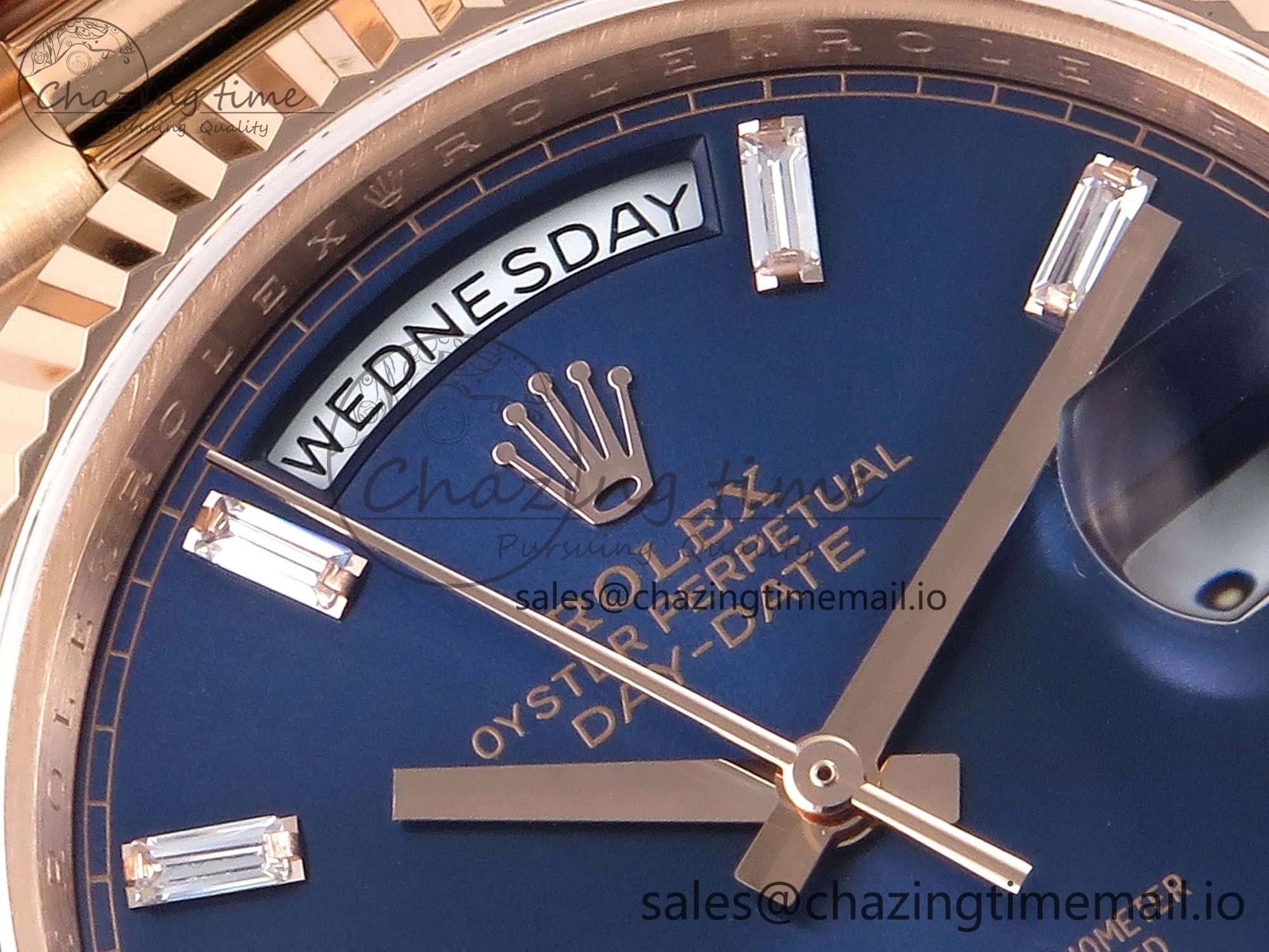Practical Day Date 40 RG 228235 QF 1:1 Best Edition Diamonds Bezel Blue Dial Crystal Markers on President Bracelet VR 1283