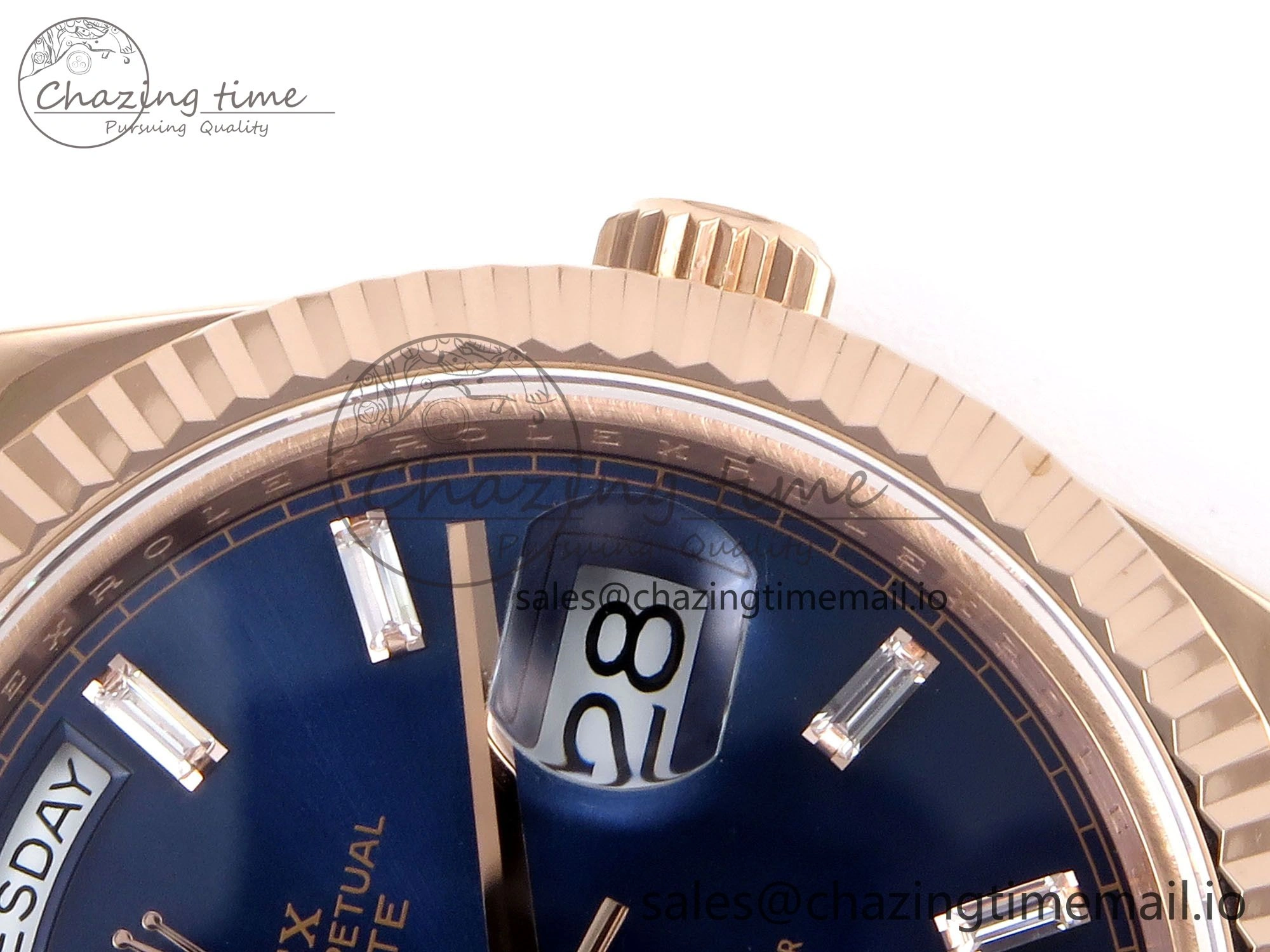 Practical Day Date 40 RG 228235 QF 1:1 Best Edition Diamonds Bezel Blue Dial Crystal Markers on President Bracelet VR 1283