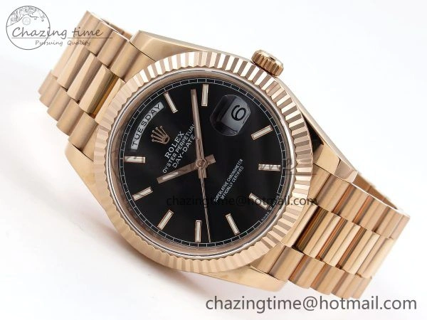 Day Date 40 RG JDF 904L Steel Black Stick Dial on President Bracelet VR3255 V3 (Gain Weight) Comfortable 1356