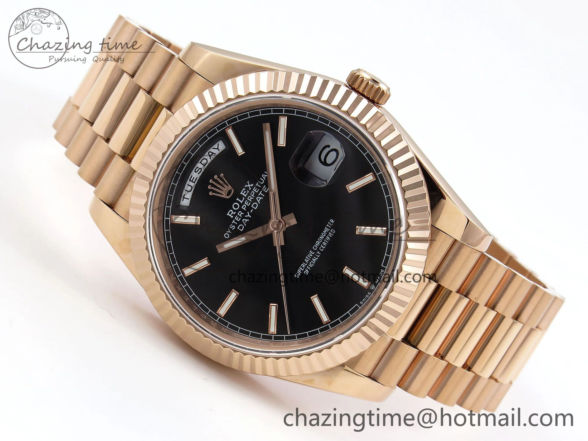 Day Date 40 RG JDF 904L Steel Black Stick Dial on President Bracelet VR3255 V3 (Gain Weight) Comfortable 1356