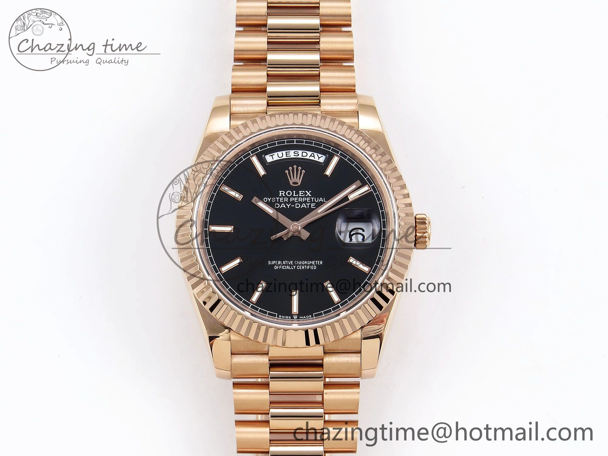 Day Date 40 RG JDF 904L Steel Black Stick Dial on President Bracelet VR3255 V3 (Gain Weight) Comfortable 1356