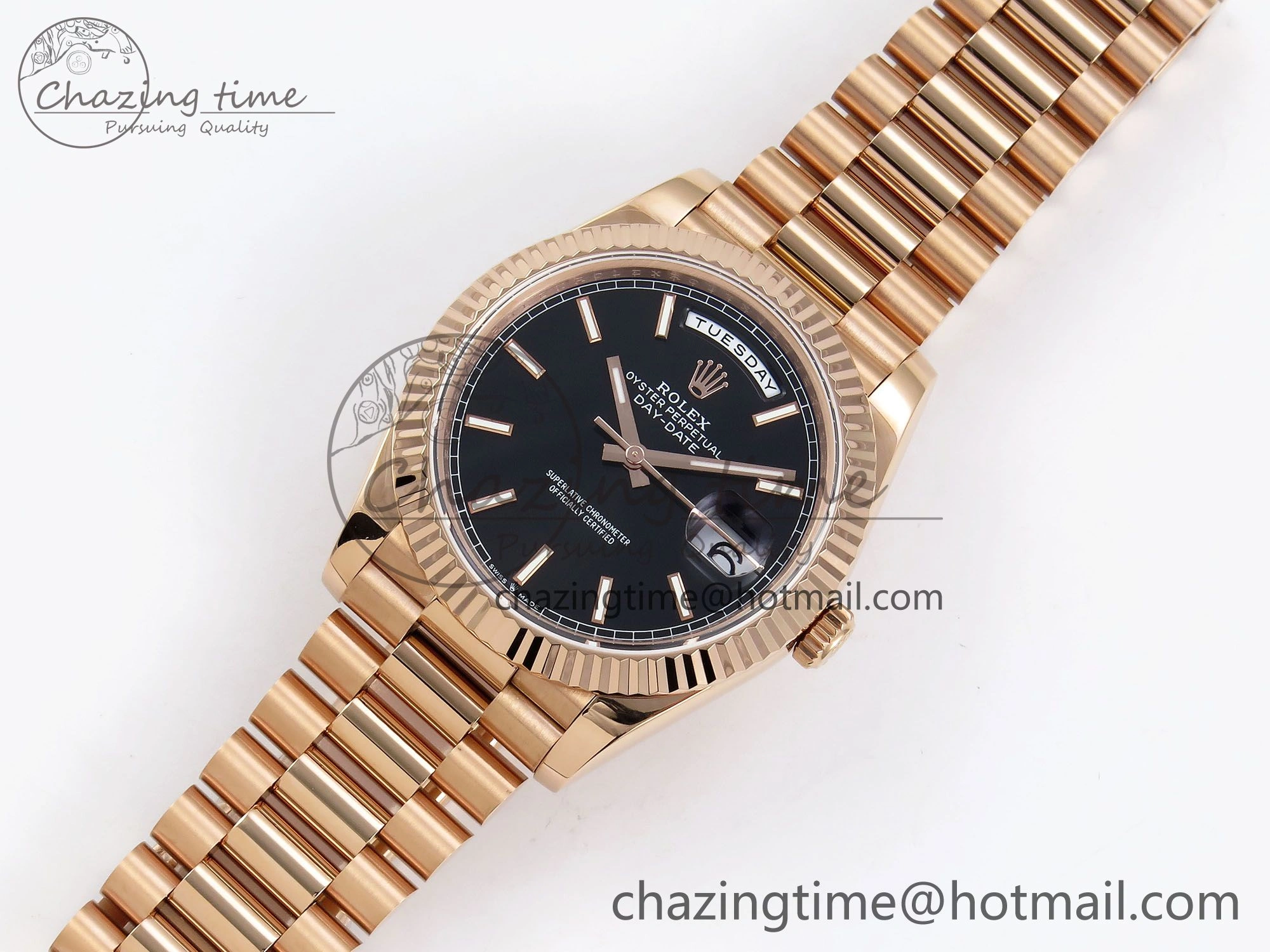 Day Date 40 RG JDF 904L Steel Black Stick Dial on President Bracelet VR3255 V3 (Gain Weight) Comfortable 1356