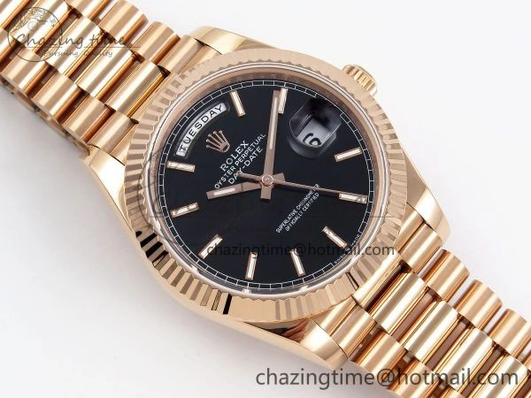 Day Date 40 RG JDF 904L Steel Black Stick Dial on President Bracelet VR3255 V3 (Gain Weight) Comfortable 1356