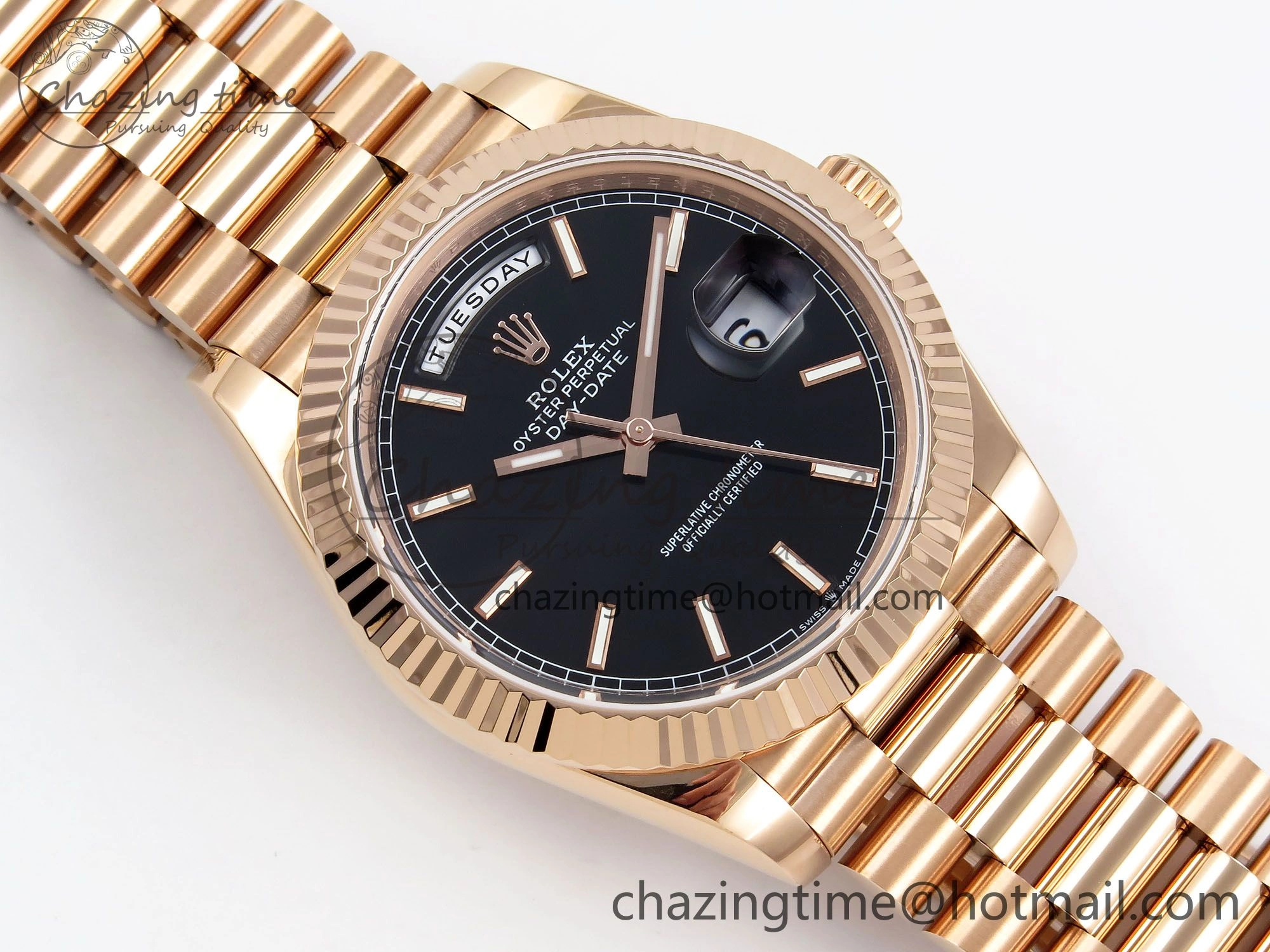 Day Date 40 RG JDF 904L Steel Black Stick Dial on President Bracelet VR3255 V3 (Gain Weight) Comfortable 1356