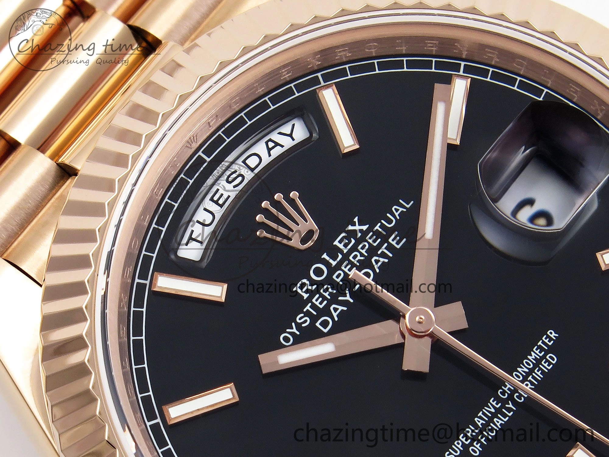 Day Date 40 RG JDF 904L Steel Black Stick Dial on President Bracelet VR3255 V3 (Gain Weight) Comfortable 1356