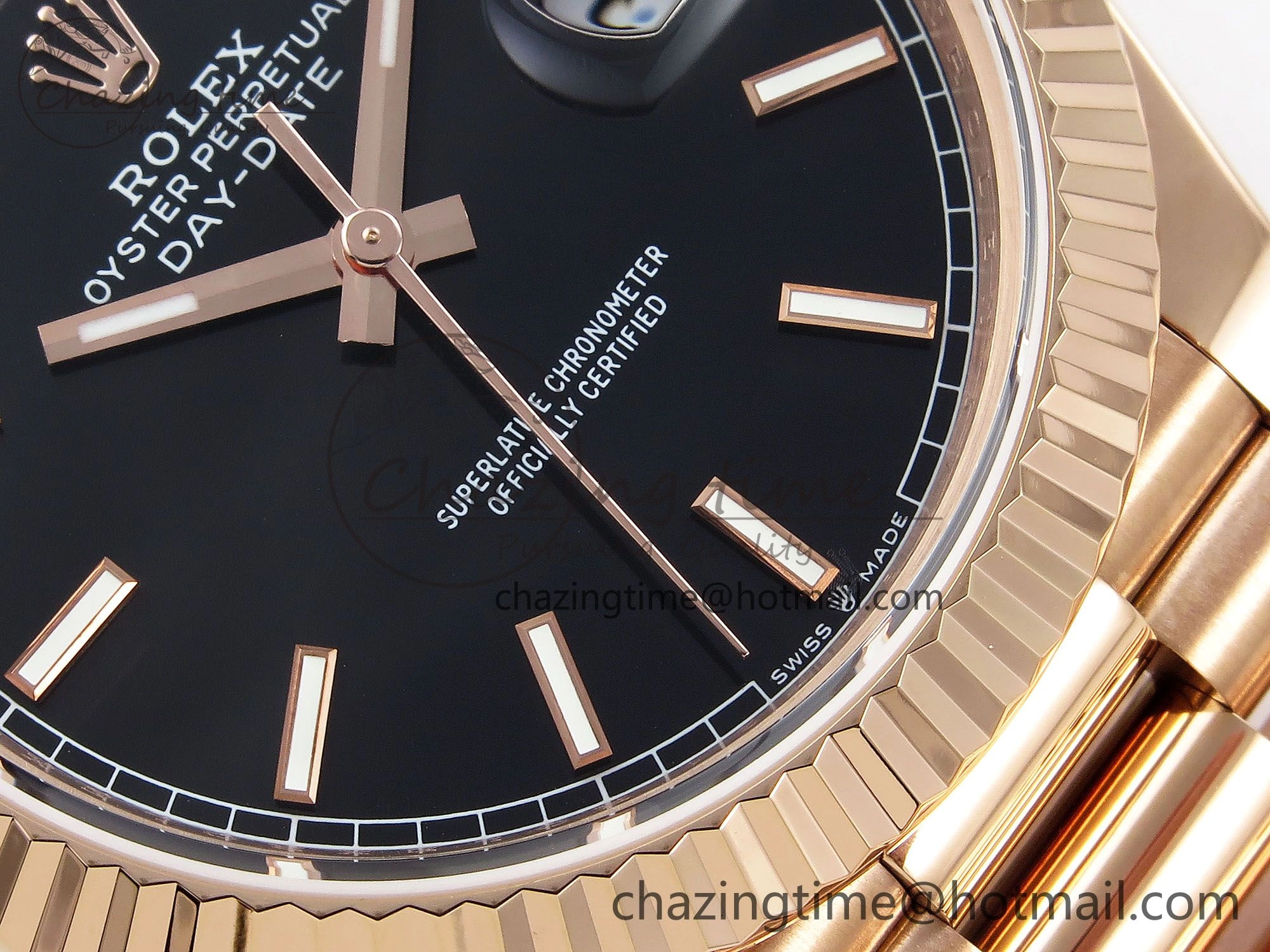 Day Date 40 RG JDF 904L Steel Black Stick Dial on President Bracelet VR3255 V3 (Gain Weight) Comfortable 1356