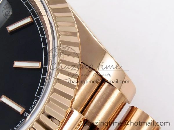 Day Date 40 RG JDF 904L Steel Black Stick Dial on President Bracelet VR3255 V3 (Gain Weight) Comfortable 1356