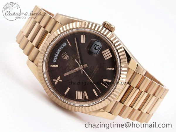 Bold Day Date 40 RG JDF 904L Steel Brown Big Roman Dial on President Bracelet VR3255 V3 (Gain Weight) 1346