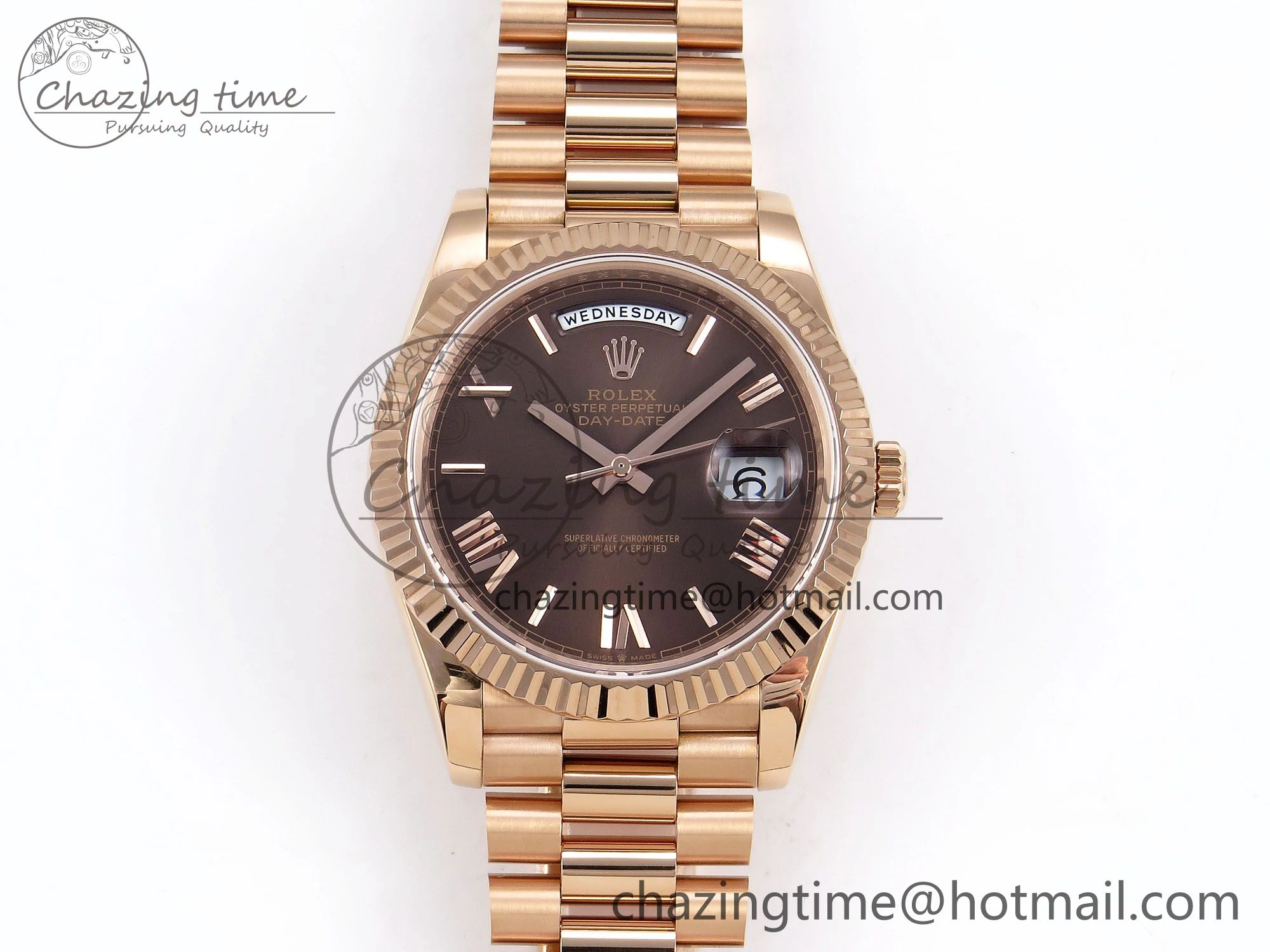 Bold Day Date 40 RG JDF 904L Steel Brown Big Roman Dial on President Bracelet VR3255 V3 (Gain Weight) 1346