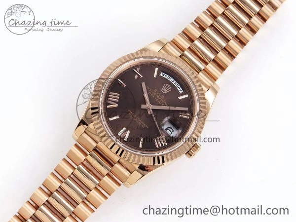 Bold Day Date 40 RG JDF 904L Steel Brown Big Roman Dial on President Bracelet VR3255 V3 (Gain Weight) 1346