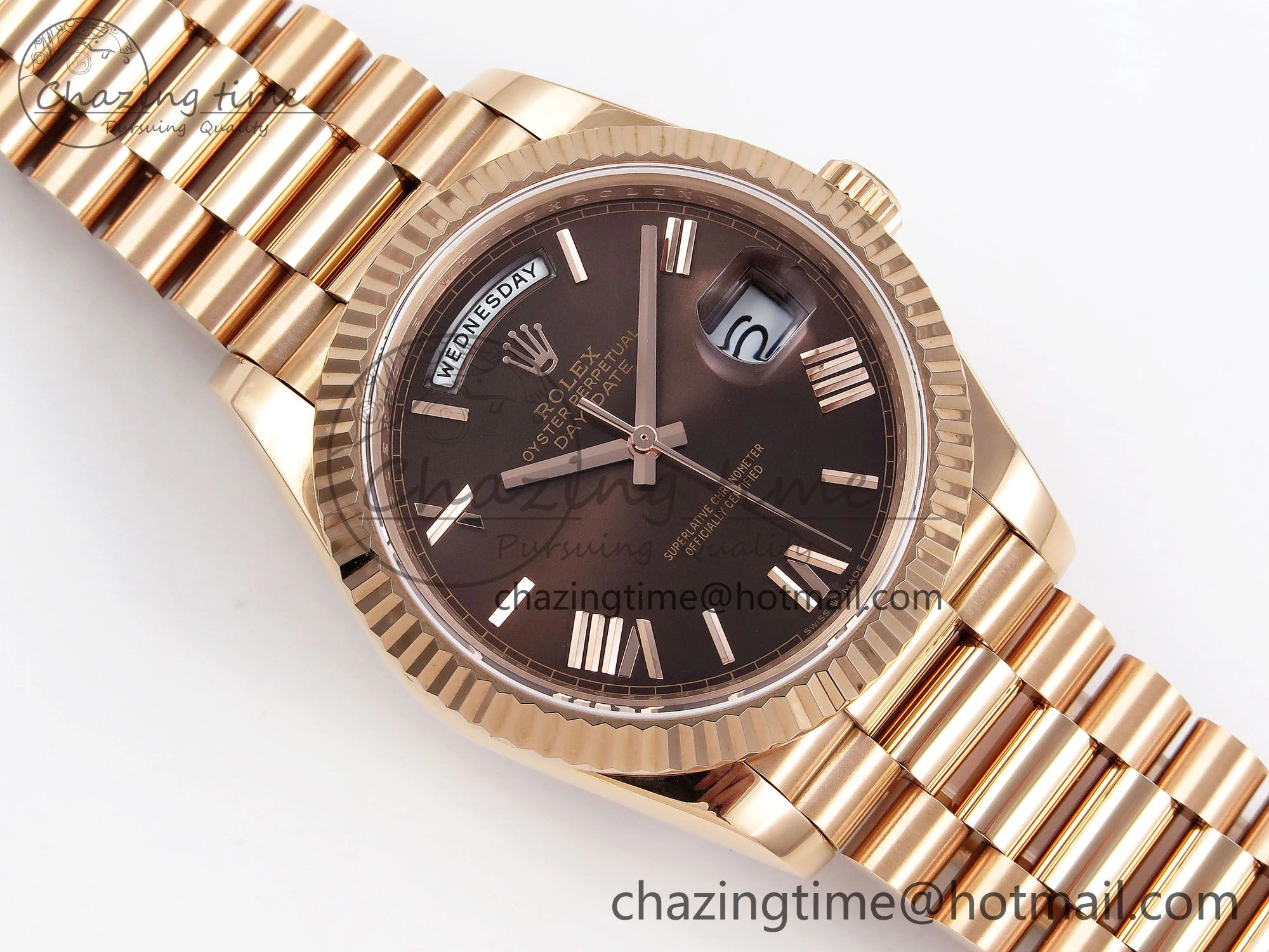 Bold Day Date 40 RG JDF 904L Steel Brown Big Roman Dial on President Bracelet VR3255 V3 (Gain Weight) 1346