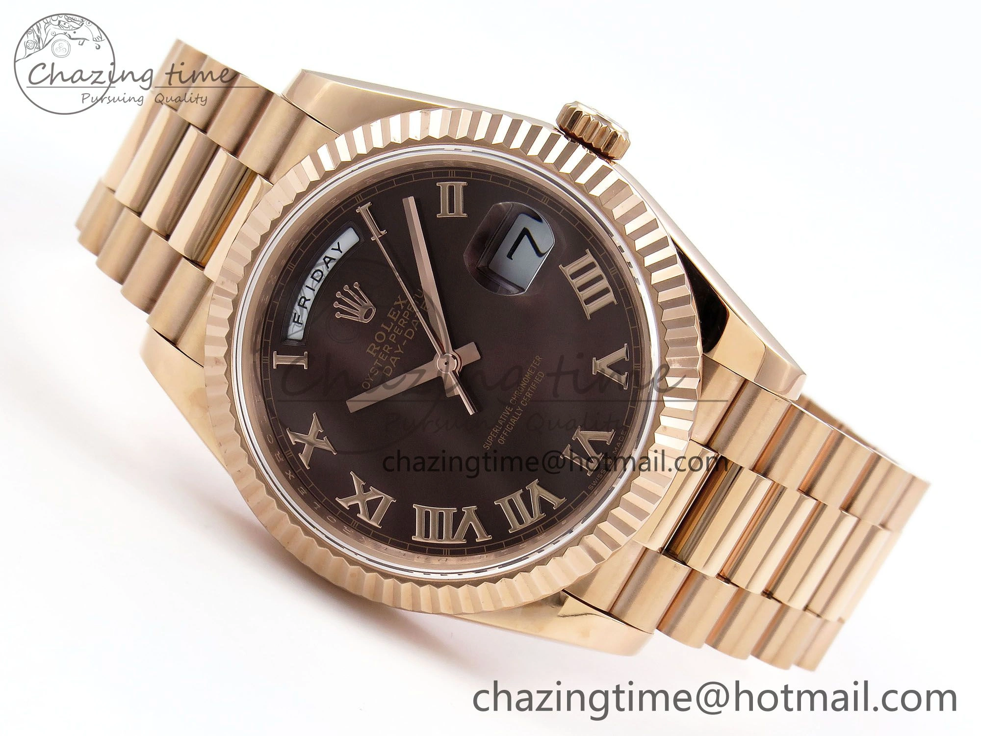 Day Date 40 RG JDF 904L Steel Brown Roman Dial on President Bracelet VR3255 V3 (Gain Weight) Functional 1350