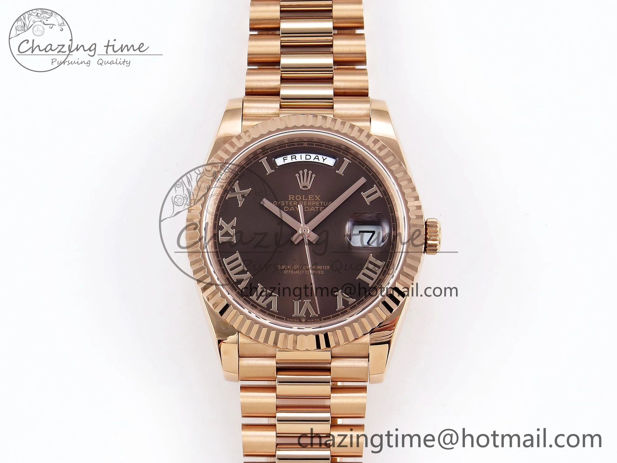 Day Date 40 RG JDF 904L Steel Brown Roman Dial on President Bracelet VR3255 V3 (Gain Weight) Functional 1350