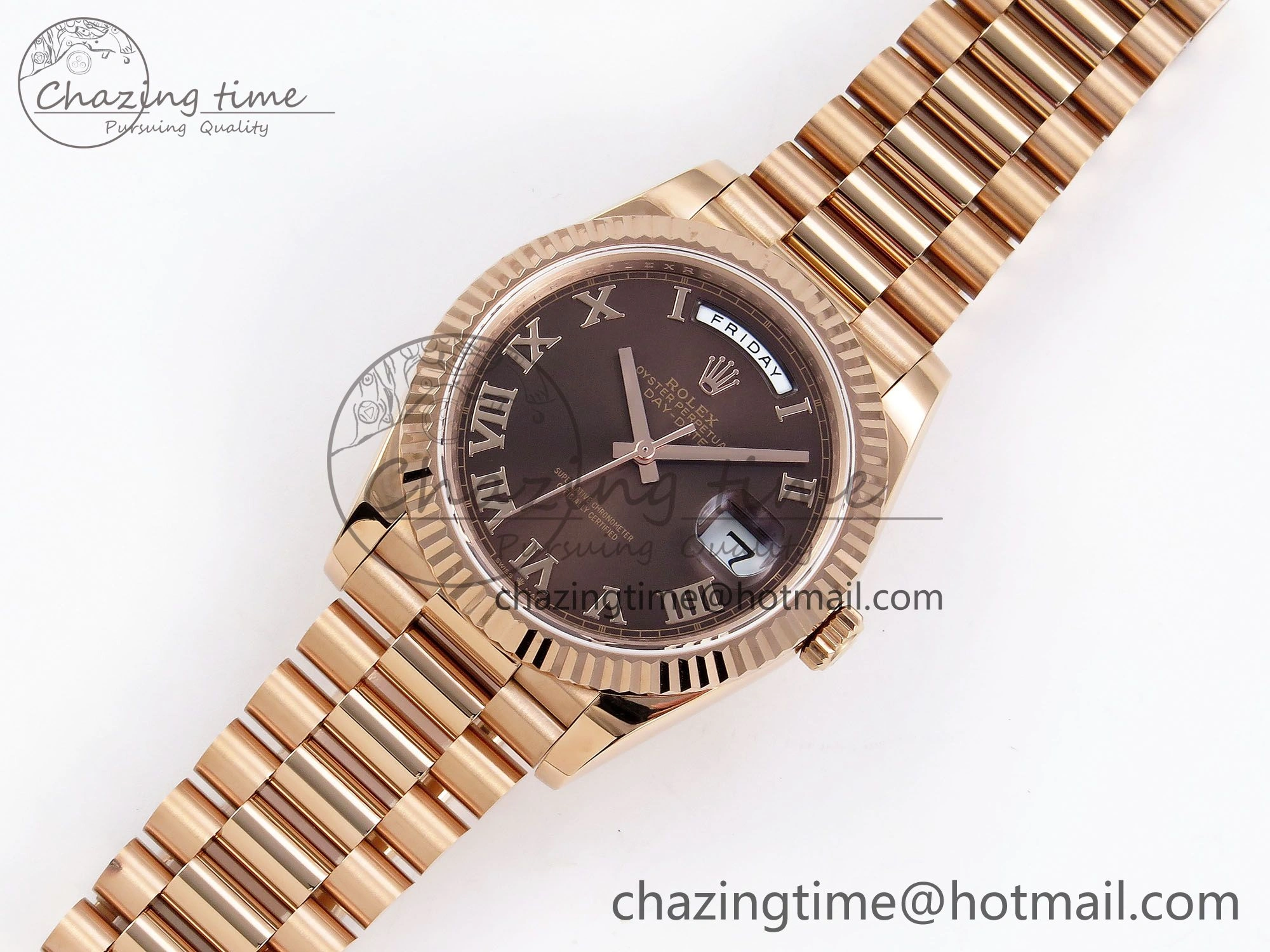 Day Date 40 RG JDF 904L Steel Brown Roman Dial on President Bracelet VR3255 V3 (Gain Weight) Functional 1350