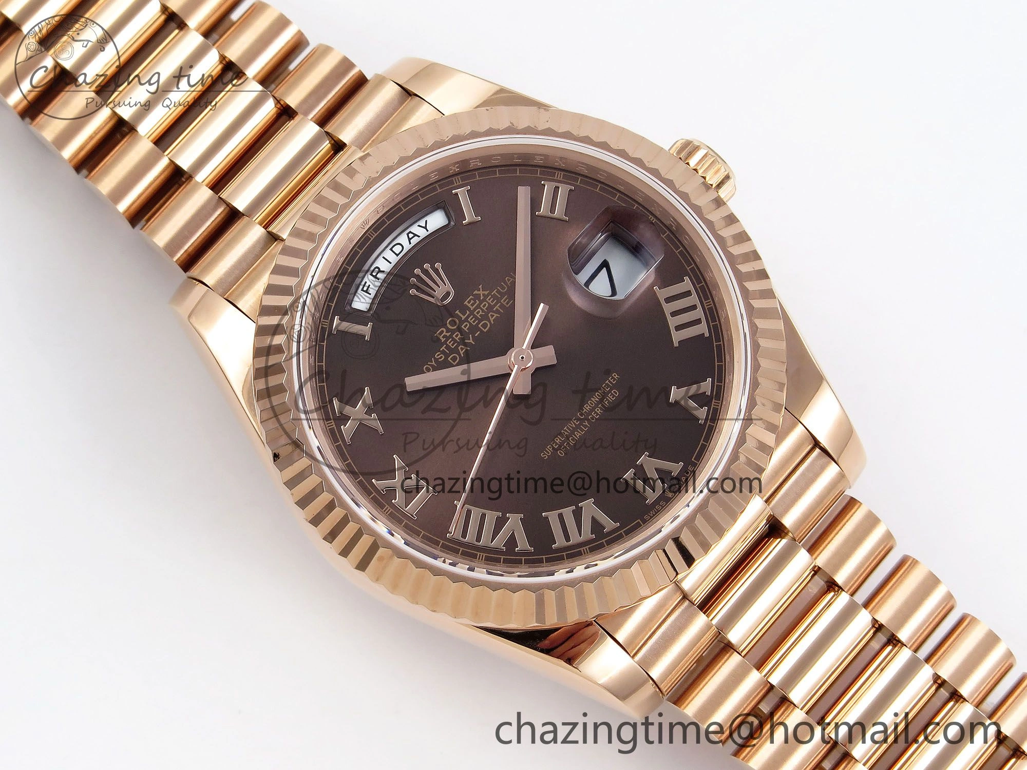 Day Date 40 RG JDF 904L Steel Brown Roman Dial on President Bracelet VR3255 V3 (Gain Weight) Functional 1350