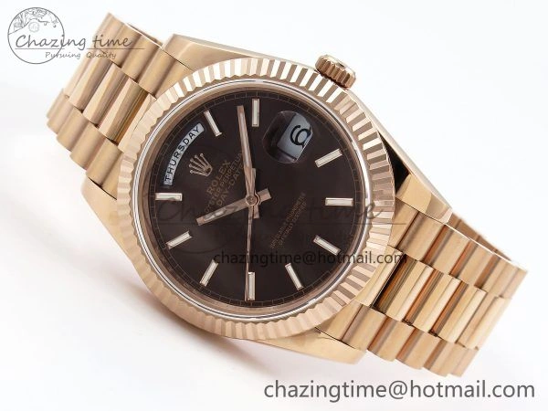 Attractive Day Date 40 RG JDF 904L Steel Brown Stick Dial on President Bracelet VR3255 V3 (Gain Weight) 1352