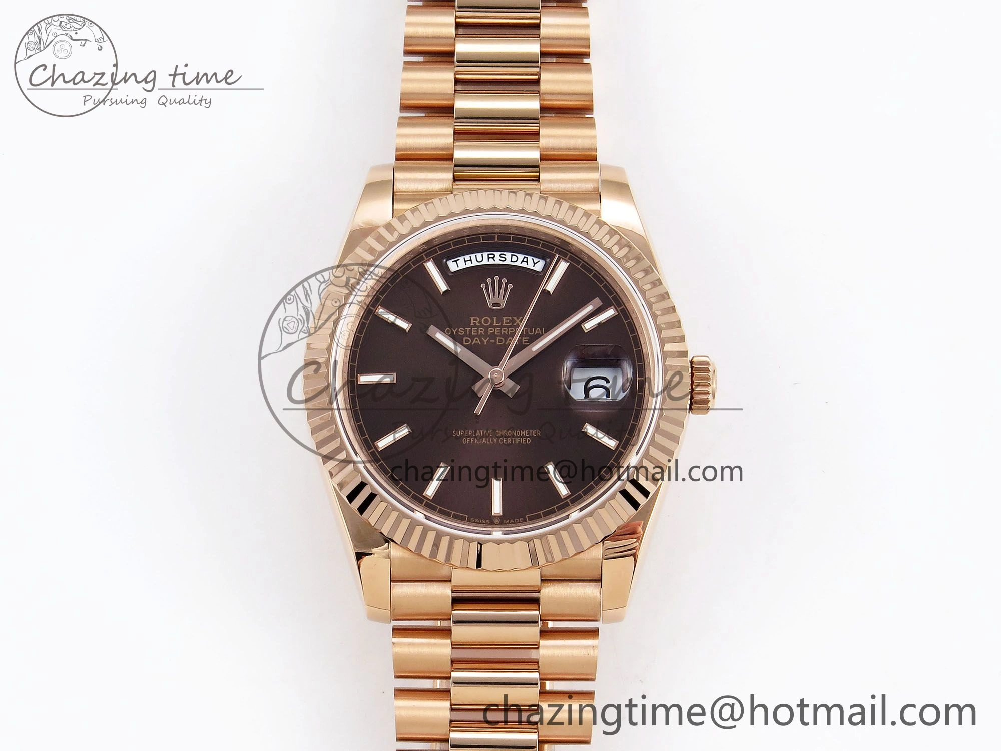 Attractive Day Date 40 RG JDF 904L Steel Brown Stick Dial on President Bracelet VR3255 V3 (Gain Weight) 1352