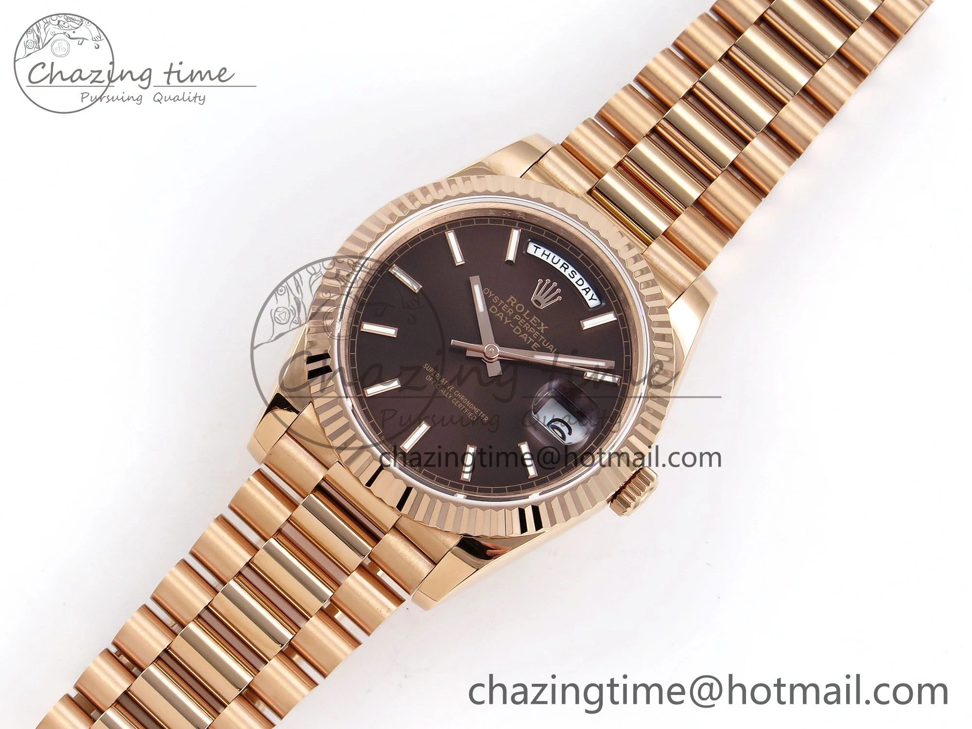 Attractive Day Date 40 RG JDF 904L Steel Brown Stick Dial on President Bracelet VR3255 V3 (Gain Weight) 1352