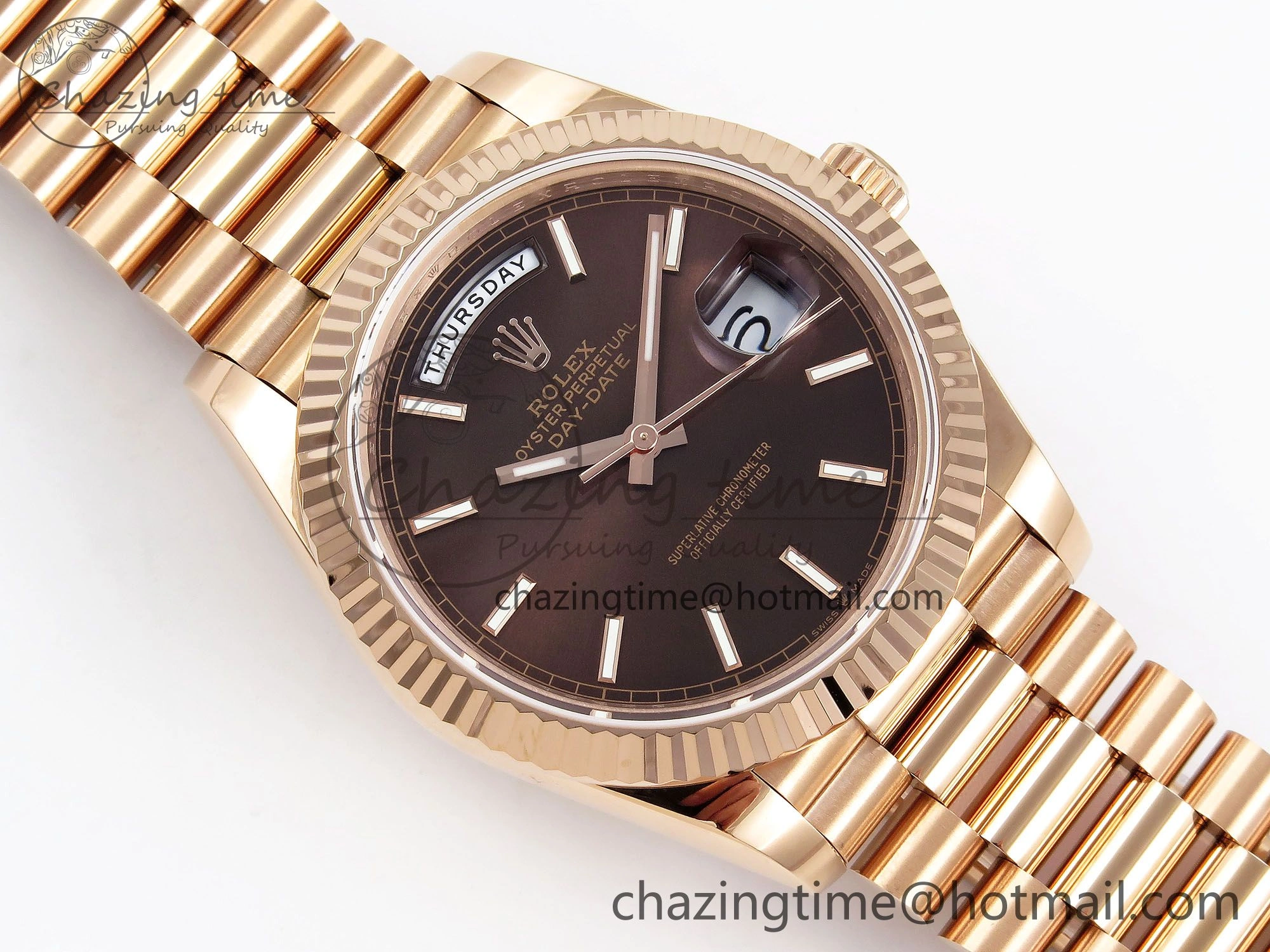 Attractive Day Date 40 RG JDF 904L Steel Brown Stick Dial on President Bracelet VR3255 V3 (Gain Weight) 1352