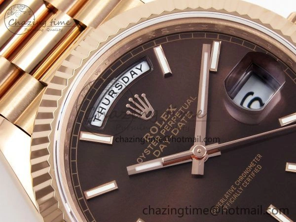 Attractive Day Date 40 RG JDF 904L Steel Brown Stick Dial on President Bracelet VR3255 V3 (Gain Weight) 1352