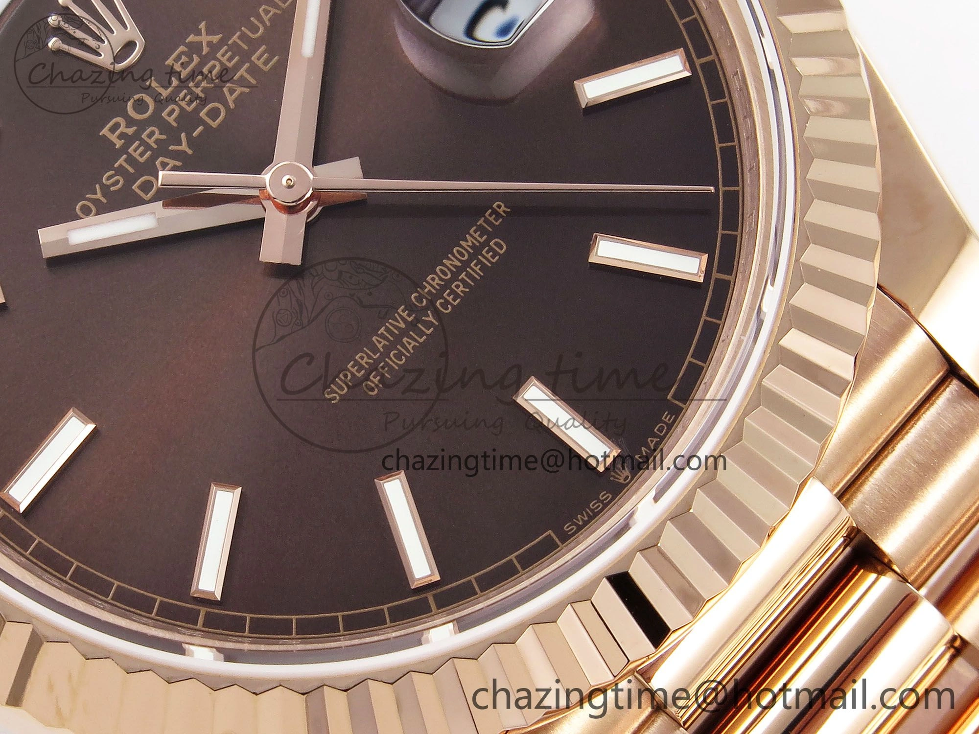 Attractive Day Date 40 RG JDF 904L Steel Brown Stick Dial on President Bracelet VR3255 V3 (Gain Weight) 1352