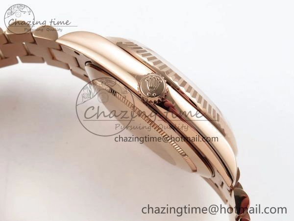 EyeCatching Day Date 40 RG JDF 904L Steel Brown Textured Stick Dial on President Bracelet VR3255 V3 (Gain Weight) 1359