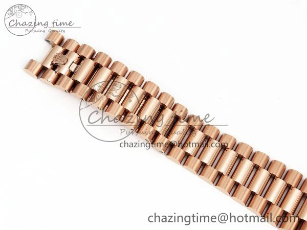 EyeCatching Day Date 40 RG JDF 904L Steel Brown Textured Stick Dial on President Bracelet VR3255 V3 (Gain Weight) 1359