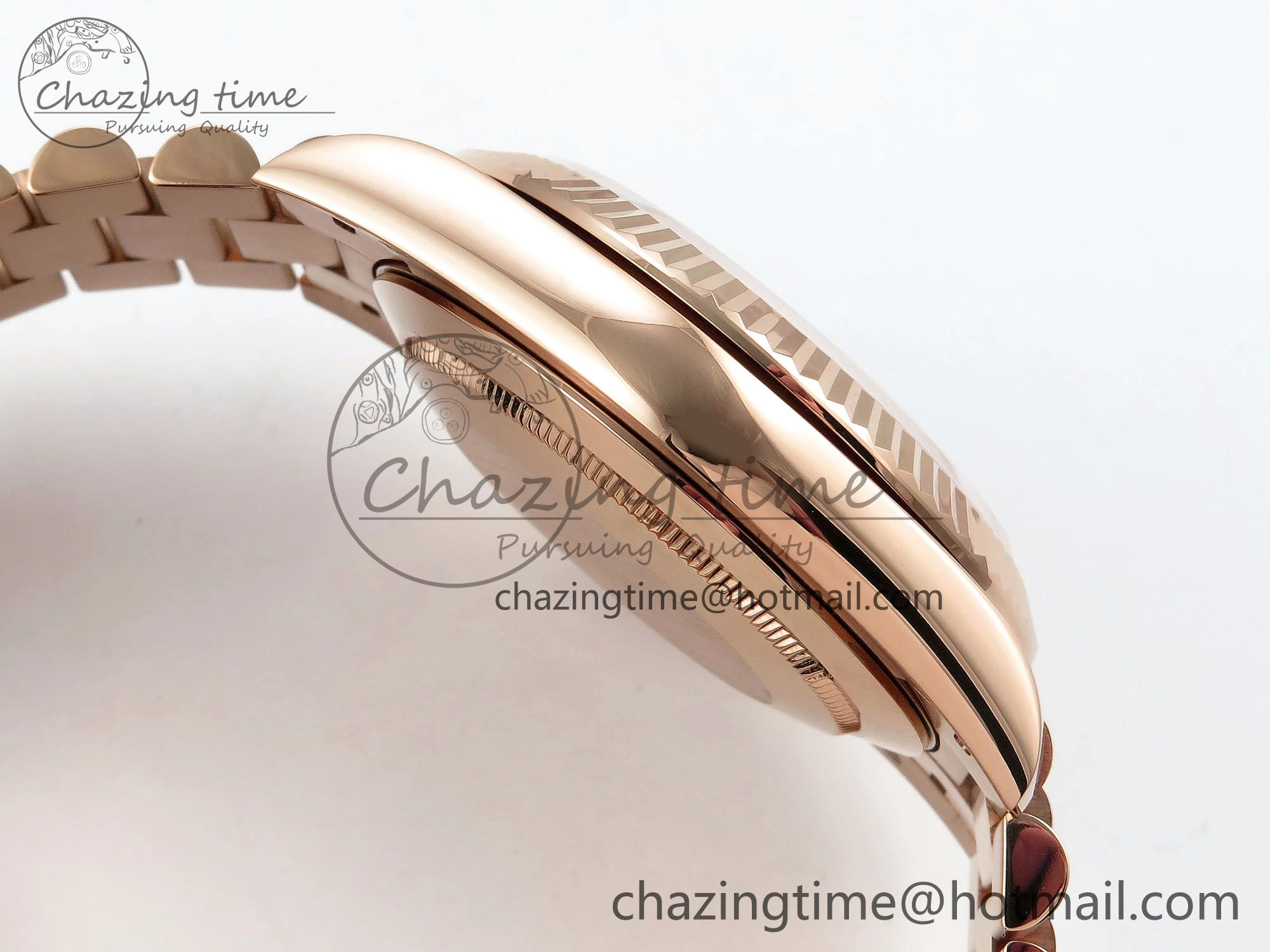 EyeCatching Day Date 40 RG JDF 904L Steel Brown Textured Stick Dial on President Bracelet VR3255 V3 (Gain Weight) 1359