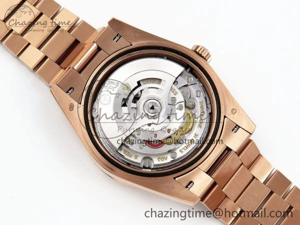 EyeCatching Day Date 40 RG JDF 904L Steel Brown Textured Stick Dial on President Bracelet VR3255 V3 (Gain Weight) 1359
