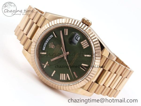 Day Date 40 RG JDF 904L Steel Green Roman Dial on President Bracelet VR3255 V3 (Gain Weight) HighQuality 1355