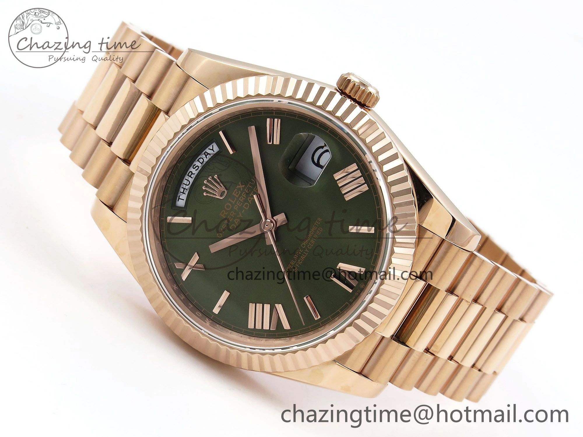 Day Date 40 RG JDF 904L Steel Green Roman Dial on President Bracelet VR3255 V3 (Gain Weight) HighQuality 1355
