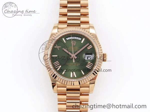 Day Date 40 RG JDF 904L Steel Green Roman Dial on President Bracelet VR3255 V3 (Gain Weight) HighQuality 1355