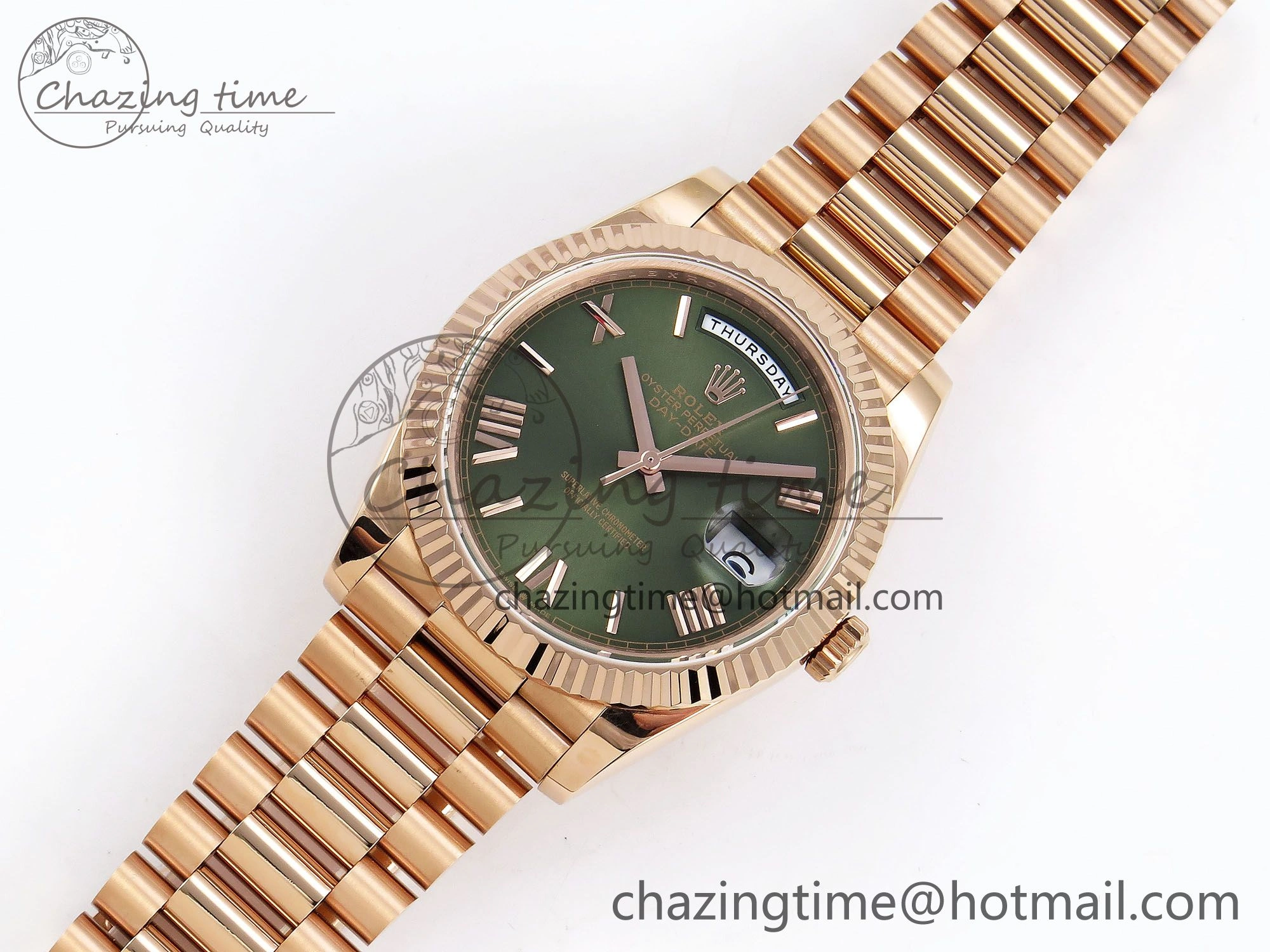 Day Date 40 RG JDF 904L Steel Green Roman Dial on President Bracelet VR3255 V3 (Gain Weight) HighQuality 1355