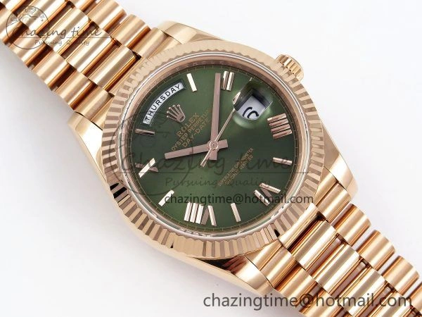 Day Date 40 RG JDF 904L Steel Green Roman Dial on President Bracelet VR3255 V3 (Gain Weight) HighQuality 1355