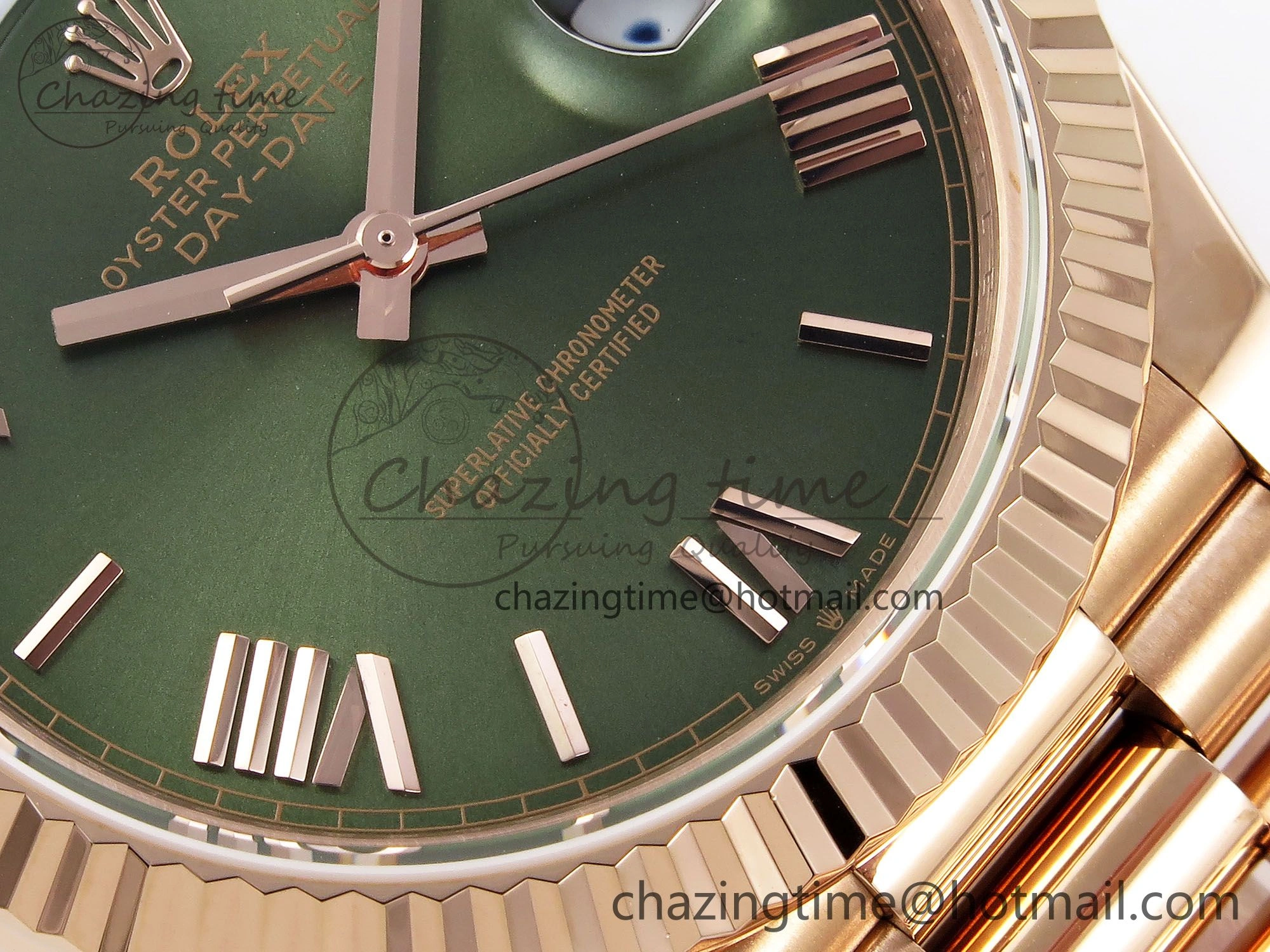 Day Date 40 RG JDF 904L Steel Green Roman Dial on President Bracelet VR3255 V3 (Gain Weight) HighQuality 1355