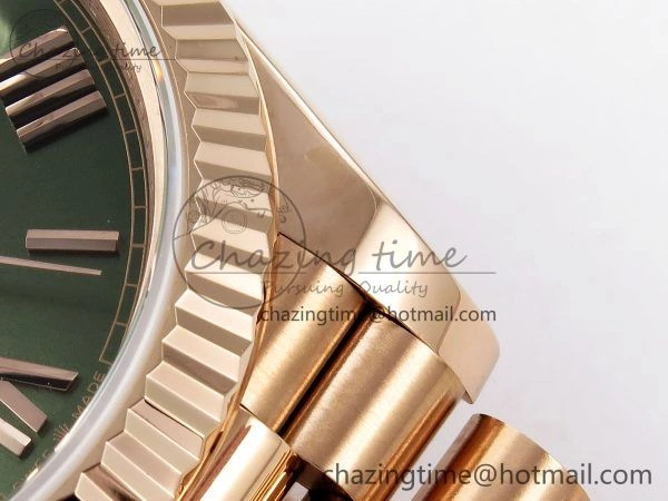 Day Date 40 RG JDF 904L Steel Green Roman Dial on President Bracelet VR3255 V3 (Gain Weight) HighQuality 1355