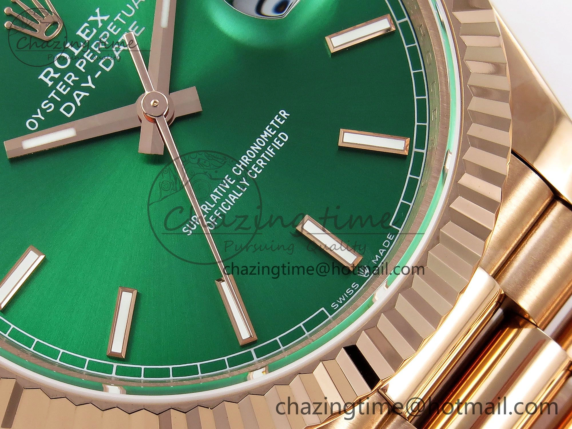 Refined Day Date 40 RG JDF 904L Steel Green Stick Dial on President Bracelet VR3255 V3 (Gain Weight) 1354
