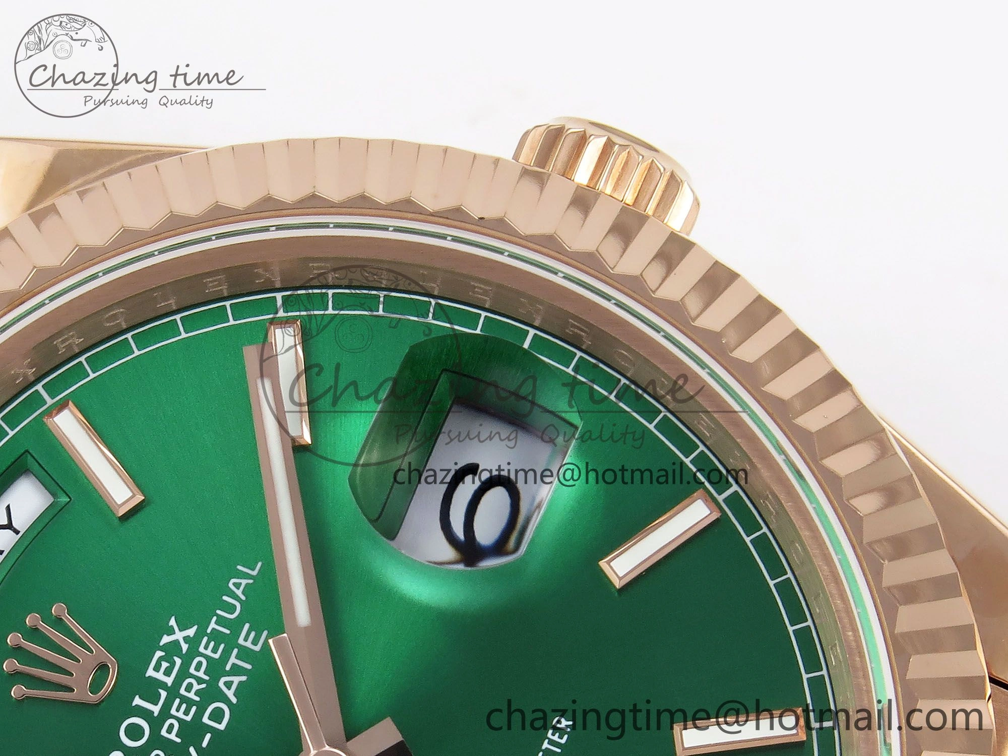 Refined Day Date 40 RG JDF 904L Steel Green Stick Dial on President Bracelet VR3255 V3 (Gain Weight) 1354