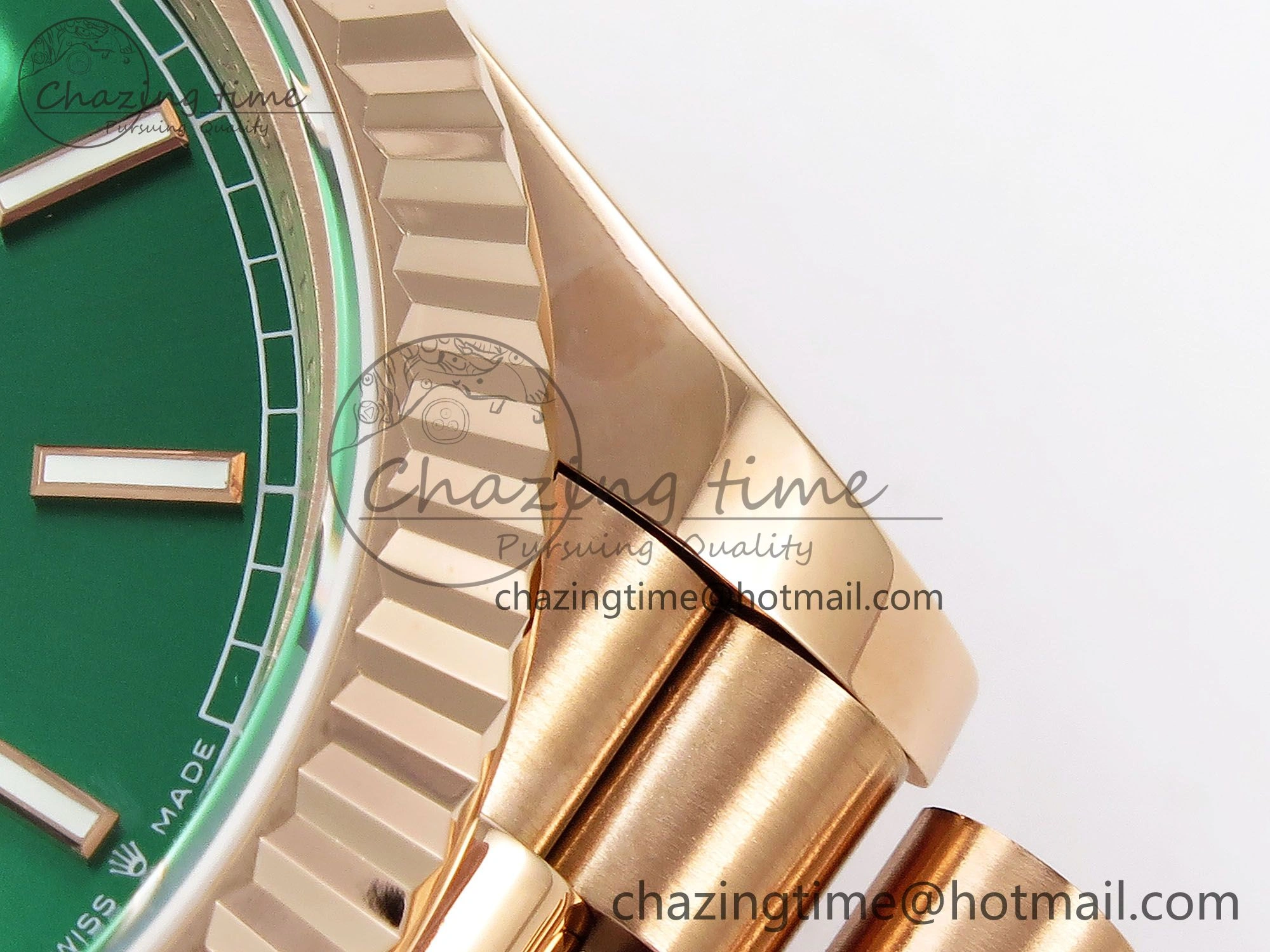 Refined Day Date 40 RG JDF 904L Steel Green Stick Dial on President Bracelet VR3255 V3 (Gain Weight) 1354