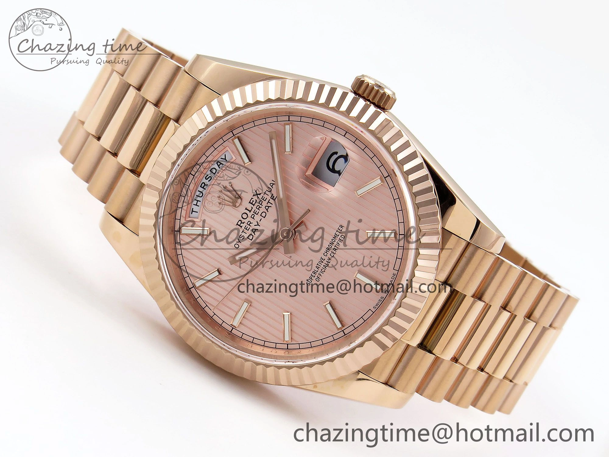 Day Date 40 RG JDF 904L Steel Pink Stripe Dial on President Bracelet VR3255 V3 (Gain Weight) Trendy 1358