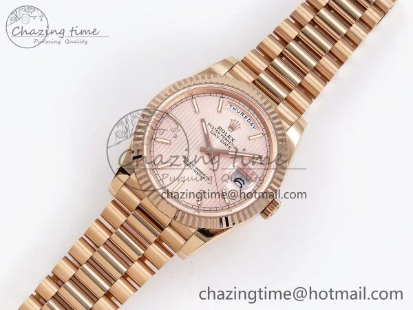 Day Date 40 RG JDF 904L Steel Pink Stripe Dial on President Bracelet VR3255 V3 (Gain Weight) Trendy 1358