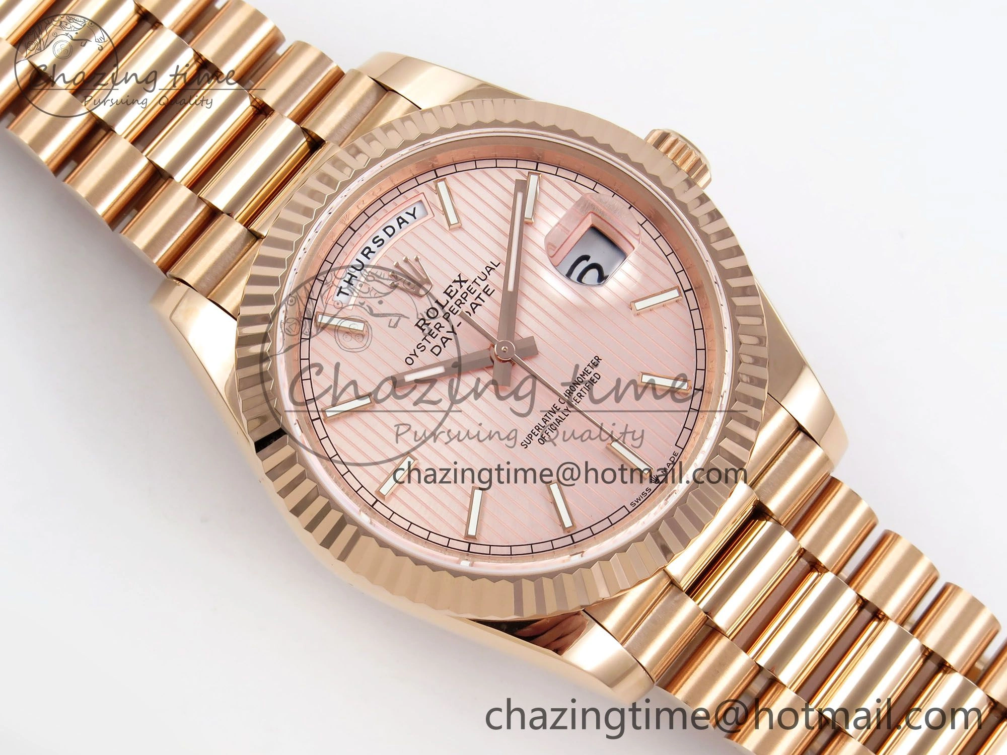 Day Date 40 RG JDF 904L Steel Pink Stripe Dial on President Bracelet VR3255 V3 (Gain Weight) Trendy 1358
