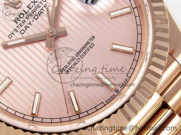 Day Date 40 RG JDF 904L Steel Pink Stripe Dial on President Bracelet VR3255 V3 (Gain Weight) Trendy 1358
